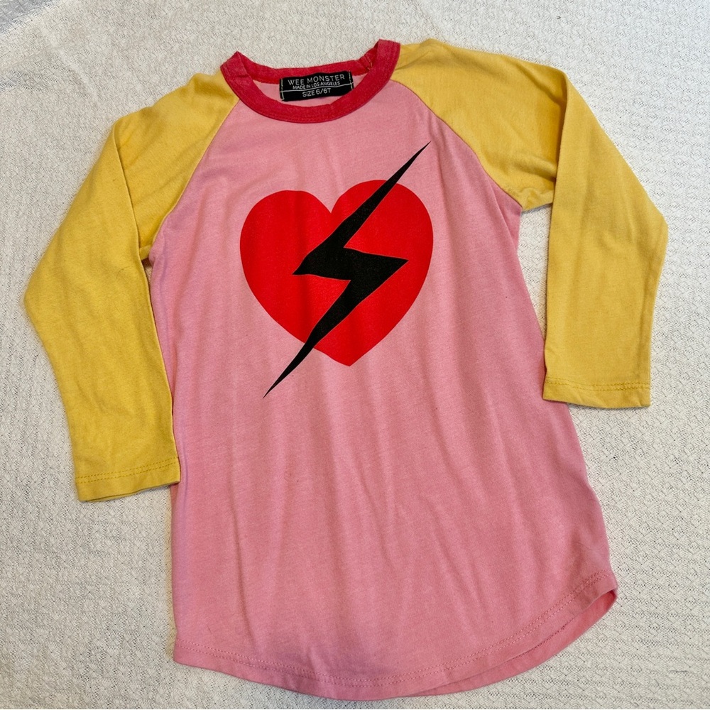 Wee Monster Lightning Bolt Raglan Tee Pink 6